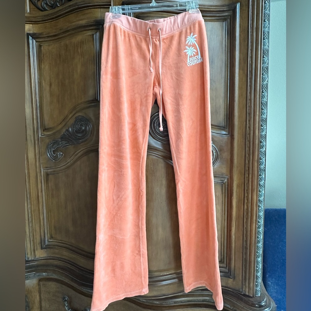 Iconic Peach Y2K Juicy Couture velour flare snap pocket cargo tracksuit pants S